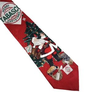 Tabasco Mens Silk Christmas Tie Red Santa Claus Hot Sauce Holiday Necktie